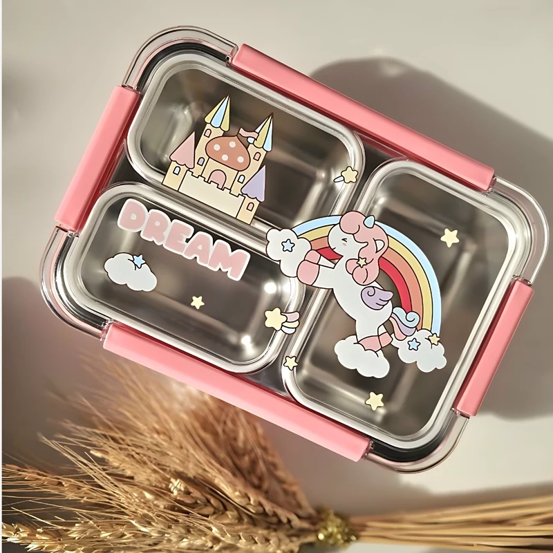 ظرف غذا و لانچ باکس فانتزی دخترانه استیل سه قسمتی