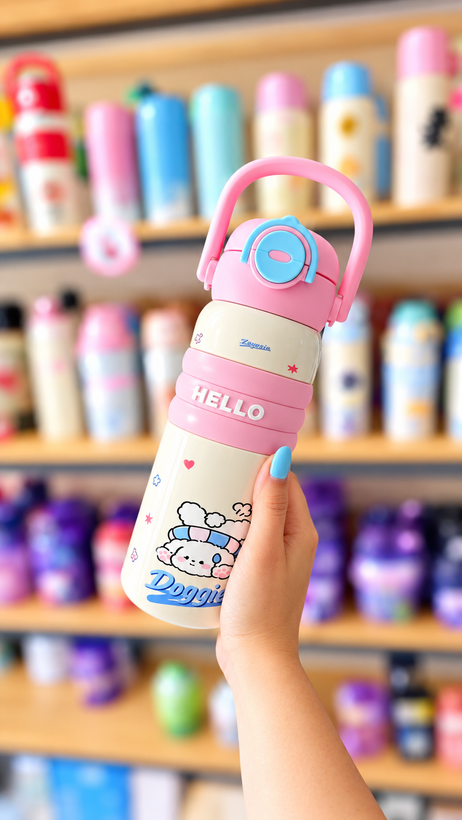 قمقمه استیل دوحالته ۶۰۰ میل فانتزی طرح HELLO
